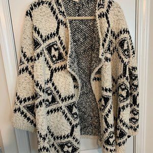 POL Black & White Thick Cardigan Sweater